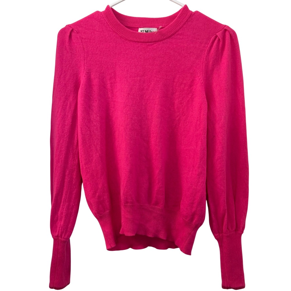 27 Miles Malibu Cashmere Puff Sleeve Crew Neck Sweater‎ Hot Pink Size M Cozy